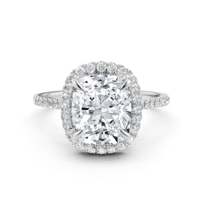 Double Halo Cushion Lab Grown Diamond U Cut Pave Set Engagement Ring