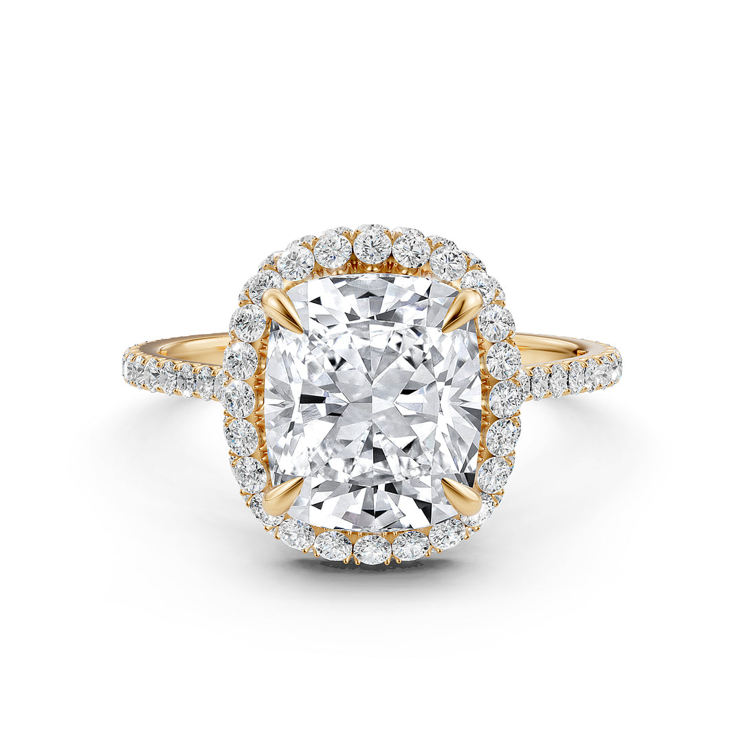 Double Halo Cushion Lab Grown Diamond U Cut Pave Set Engagement Ring