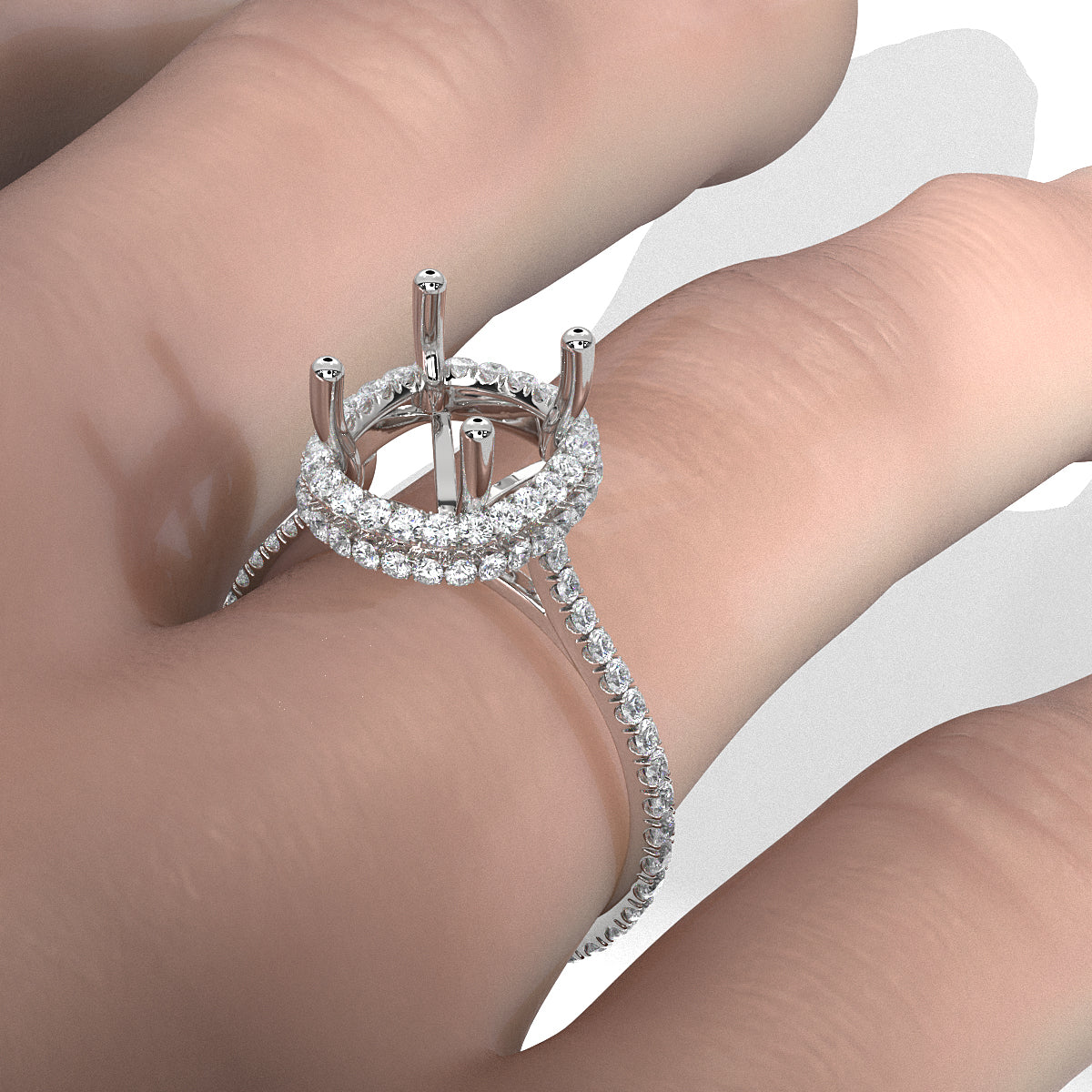 Double Halo Semi Mount Lab Grown Diamond Engagement Ring 0.53 Ct.