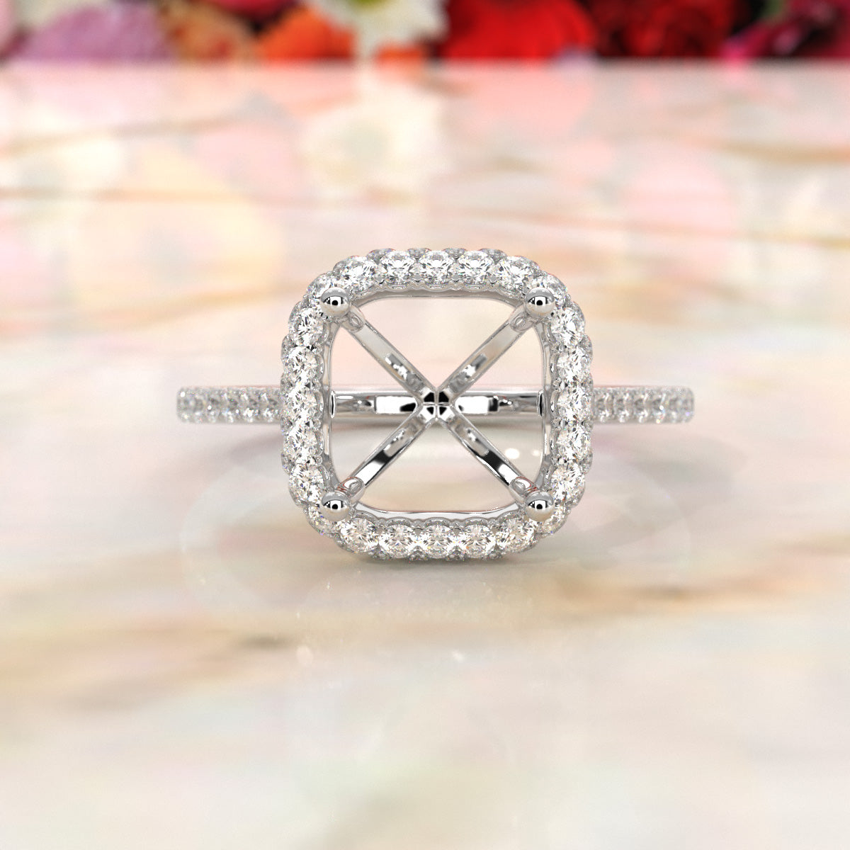 Double Halo Semi Mount Lab Grown Diamond Engagement Ring 0.53 Ct.