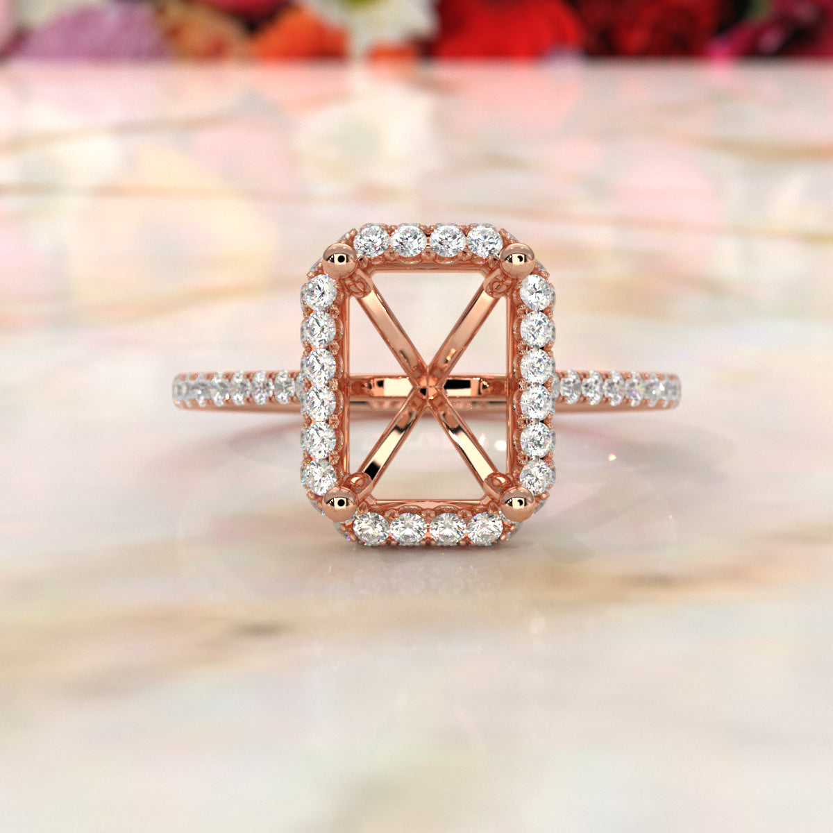 Double Halo Semi Mount Lab Grown Diamond Engagement Ring 0.53 Ct.