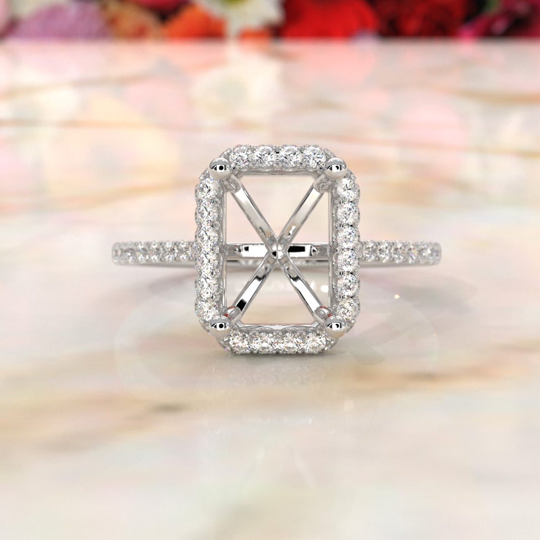 Double Halo Semi Mount Lab Grown Diamond Engagement Ring 0.53 Ct.