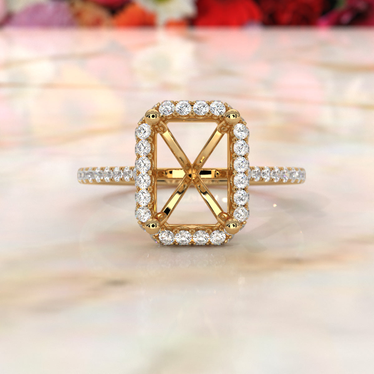 Double Halo Semi Mount Lab Grown Diamond Engagement Ring 0.53 Ct.