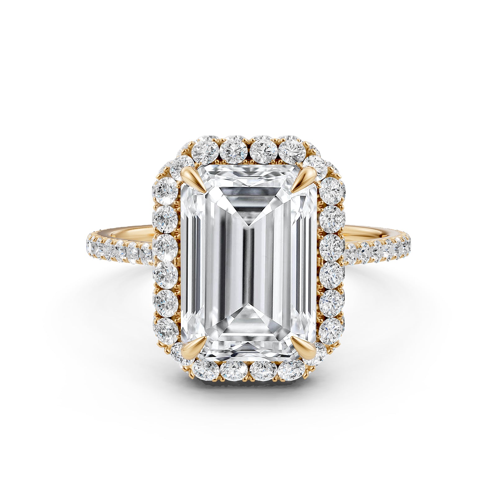 Double Halo Emerald  Lab Grown Diamond French U Cut Pave Set Engagement Ring