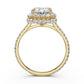 Double Halo Emerald  Lab Grown Diamond French U Cut Pave Set Engagement Ring