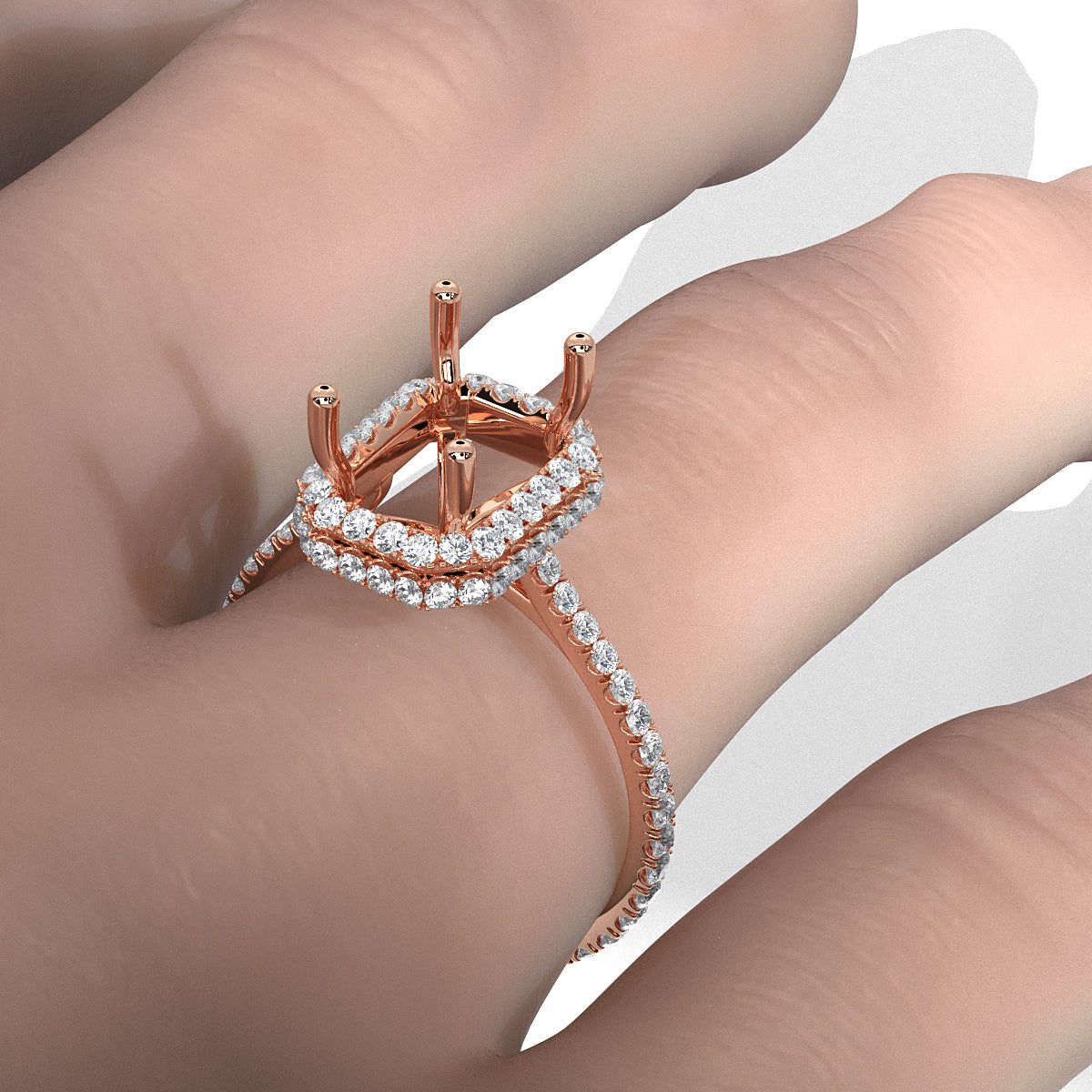 Double Halo Semi Mount Lab Grown Diamond Engagement Ring 0.53 Ct.