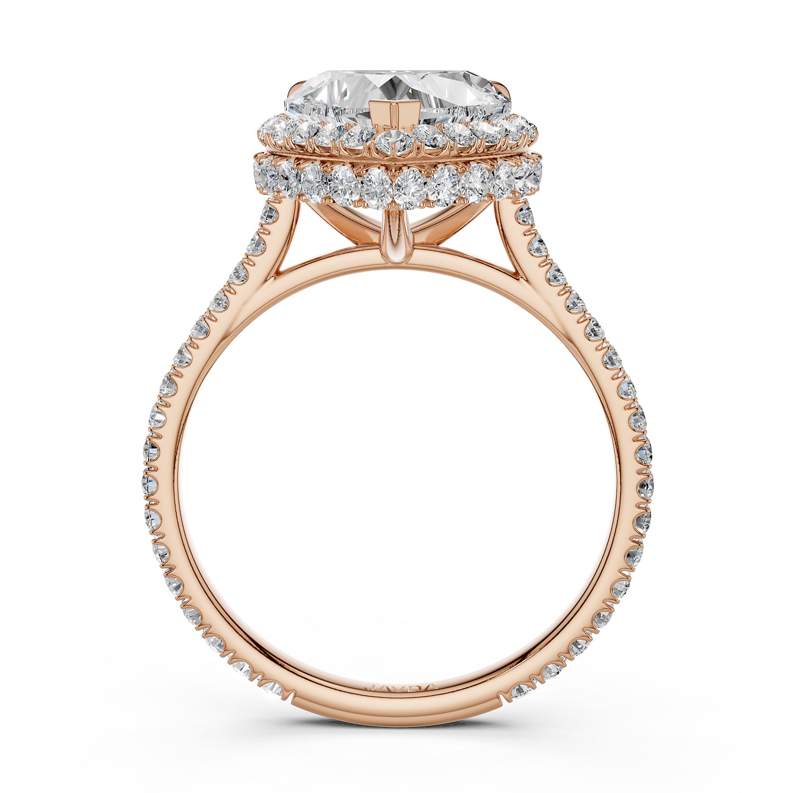 Double Halo Heart Lab Grown Diamond French U Cut Pave Set Engagement Ring