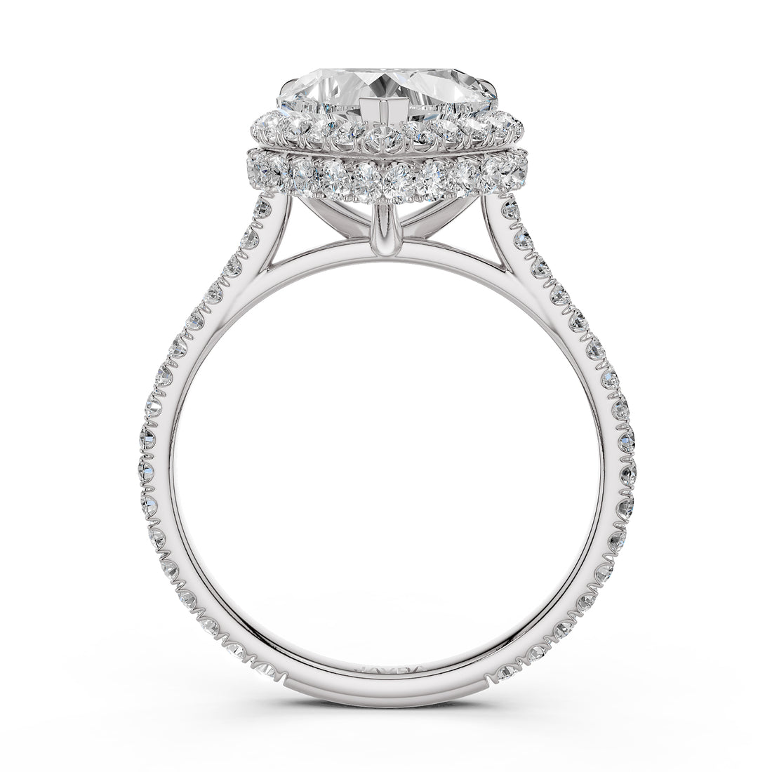 Double Halo Heart Lab Grown Diamond French U Cut Pave Set Engagement Ring