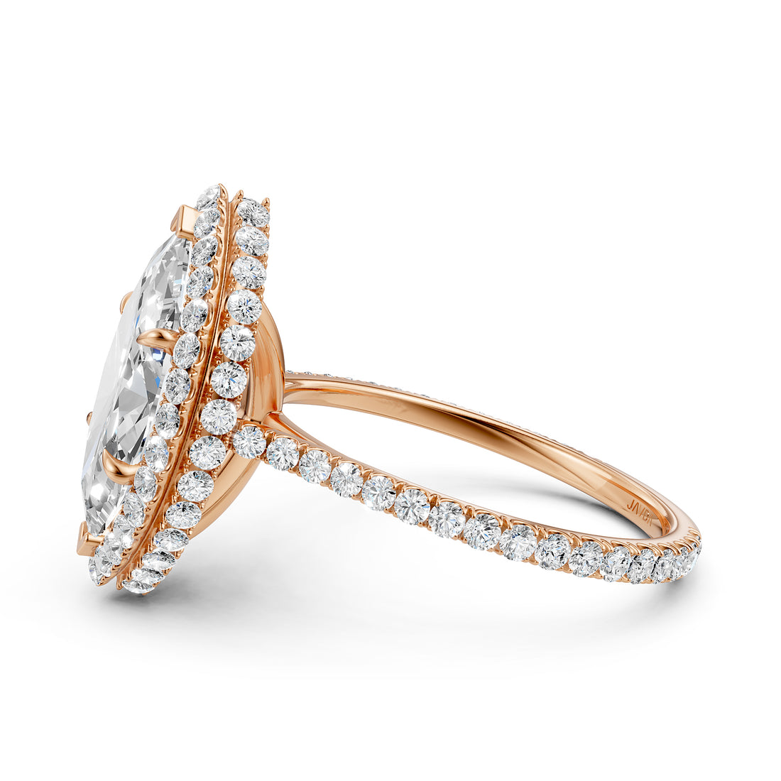 Double Halo Lab Grown Marquise Diamond U Cut Pave Set Engagement Ring