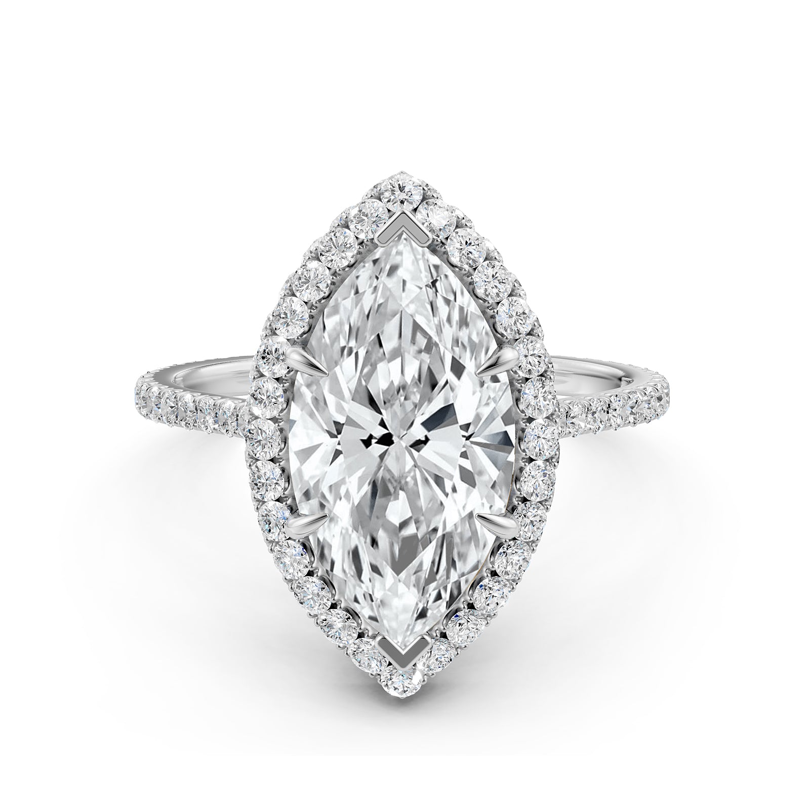 Double Halo Lab Grown Marquise Diamond U Cut Pave Set Engagement Ring