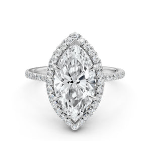 Double Halo Lab Grown Marquise Diamond U Cut Pave Set Engagement Ring