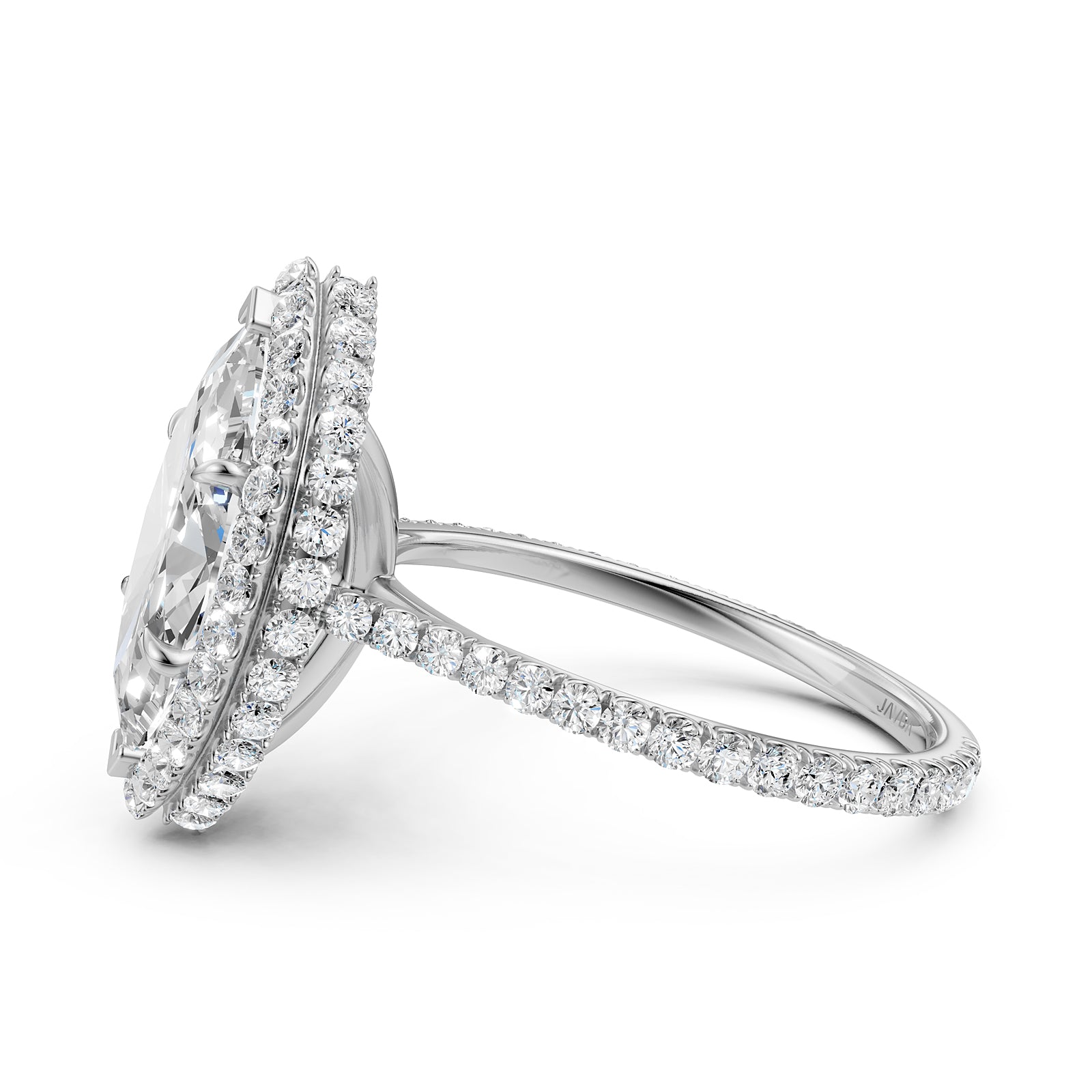 Double Halo Lab Grown Marquise Diamond U Cut Pave Set Engagement Ring
