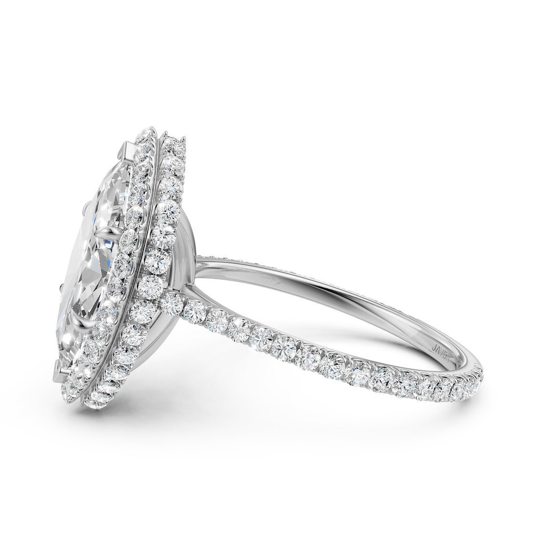 Double Halo Lab Grown Marquise Diamond U Cut Pave Set Engagement Ring