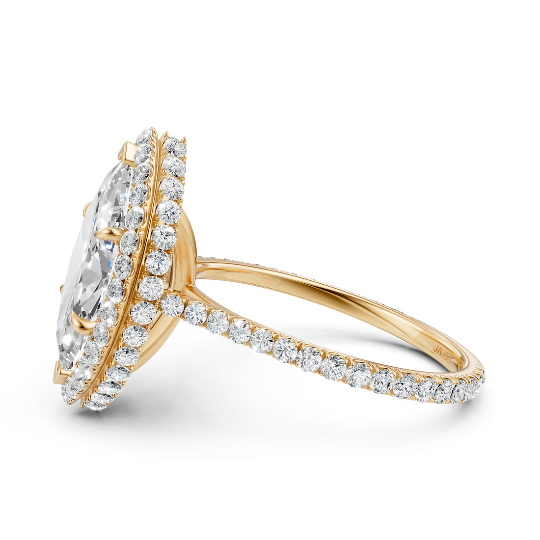 Double Halo Lab Grown Marquise Diamond U Cut Pave Set Engagement Ring