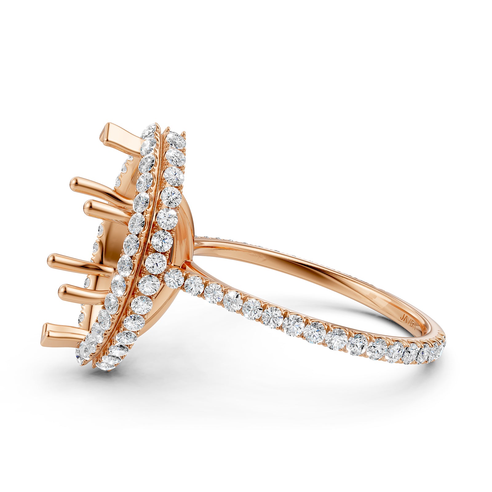 Double Halo Semi Mount Lab Grown Diamond Engagement Ring 0.53 Ct.