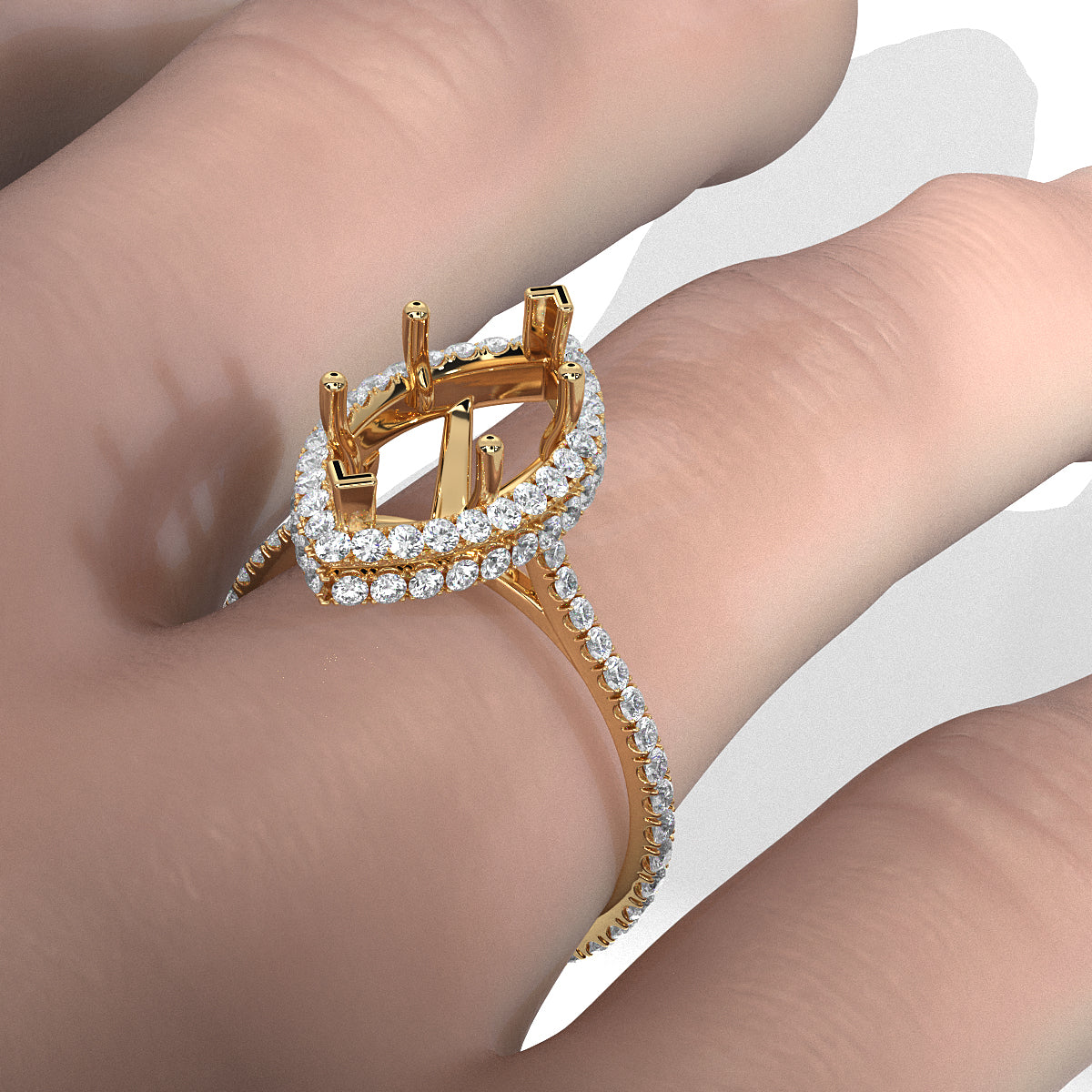 Double Halo Semi Mount Lab Grown Diamond Engagement Ring 0.53 Ct.