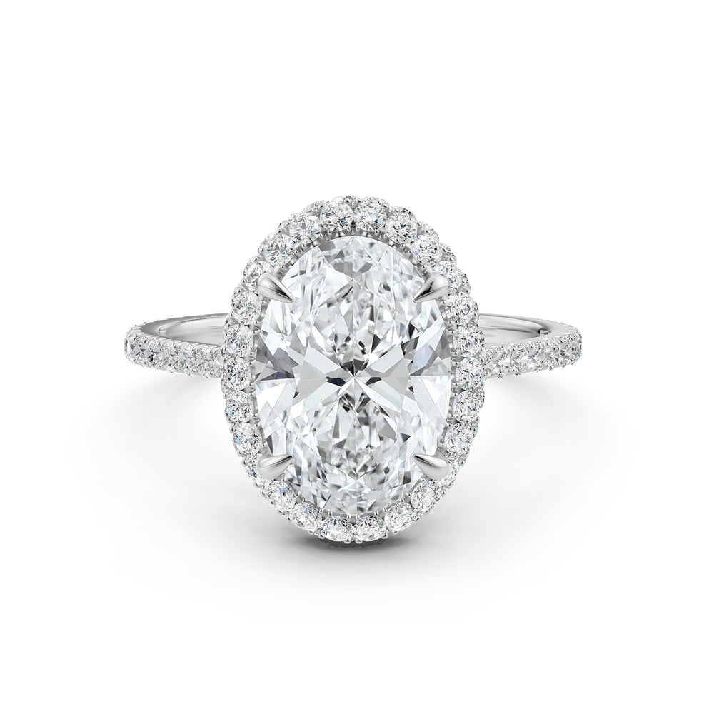 French U Cut Pave Set Double Halo Lab Grown Oval Diamond Engagement Ring