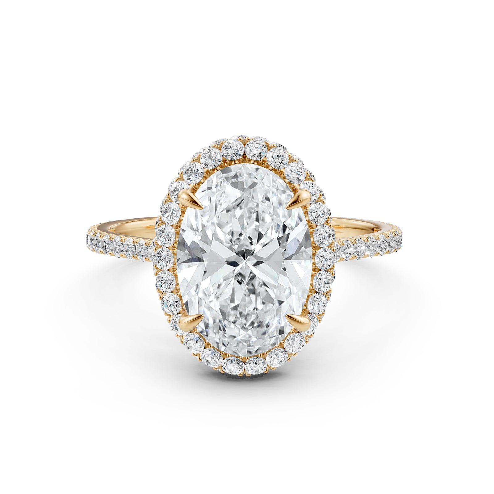 French U Cut Pave Set Double Halo Lab Grown Oval Diamond Engagement Ring