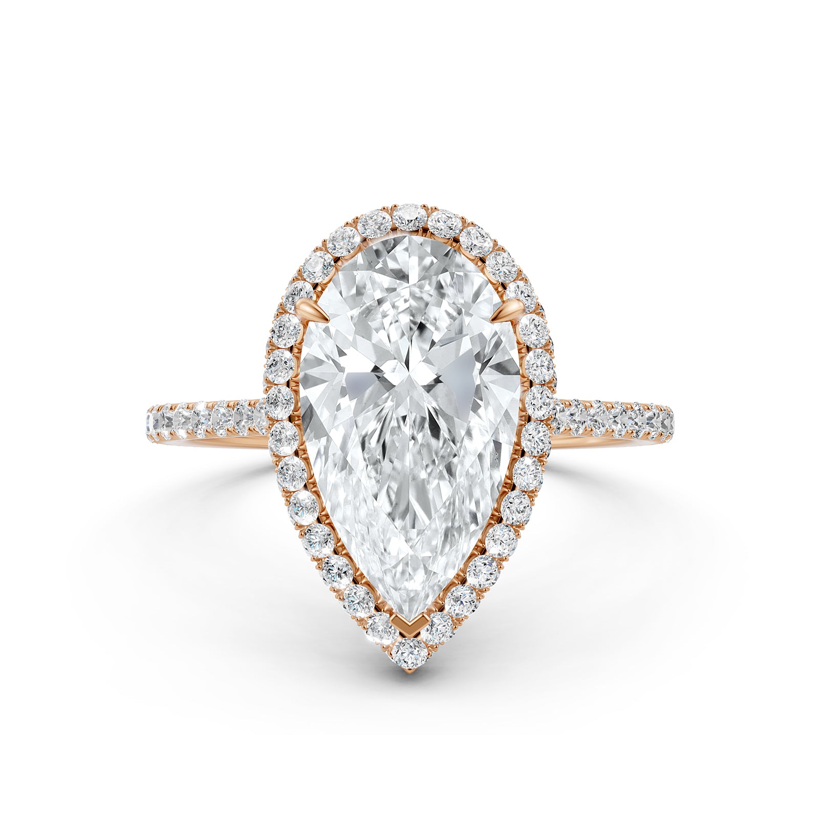 Double Halo Lab Grown Pear Diamond French Pave Set Engagement Ring
