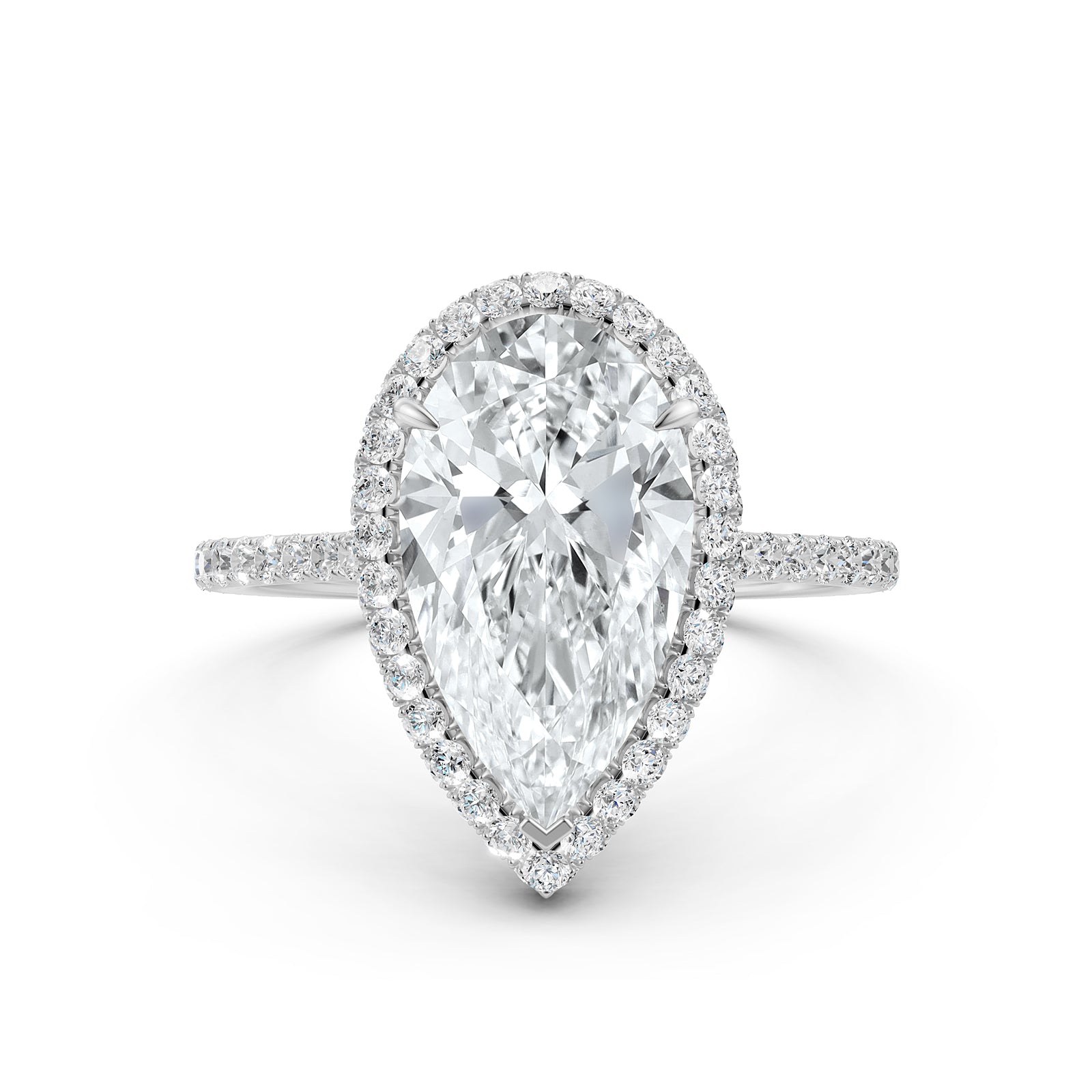 Double Halo Lab Grown Pear Diamond French Pave Set Engagement Ring