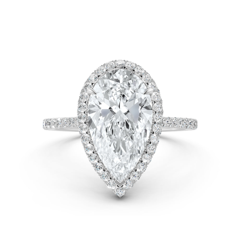 Double Halo Lab Grown Pear Diamond French Pave Set Engagement Ring