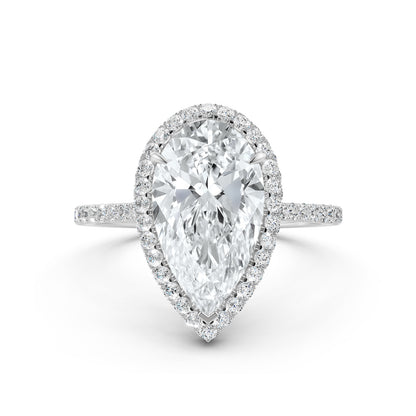 Double Halo Lab Grown Pear Diamond French Pave Set Engagement Ring