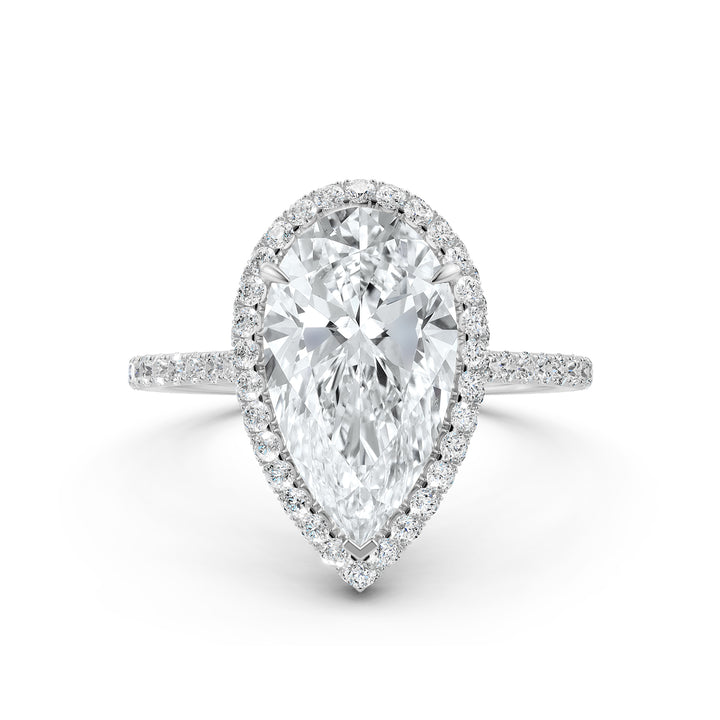 Double Halo Lab Grown Pear Diamond French Pave Set Engagement Ring