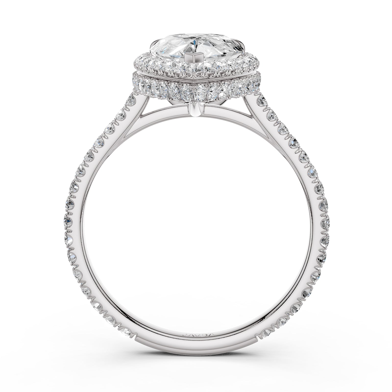 Double Halo Lab Grown Pear Diamond French Pave Set Engagement Ring
