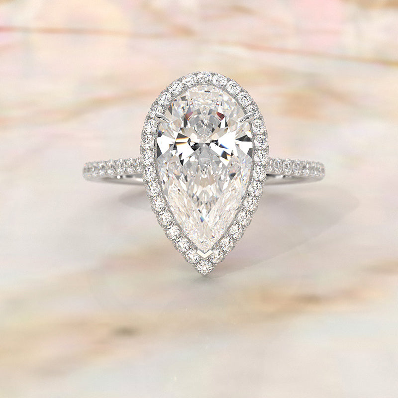 Double Halo Lab Grown Pear Diamond French Pave Set Engagement Ring