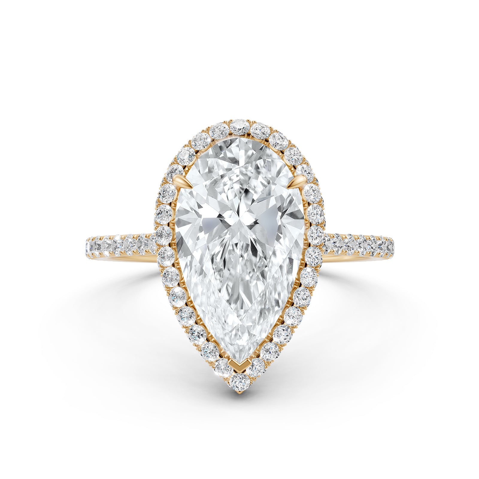 Double Halo Lab Grown Pear Diamond French Pave Set Engagement Ring