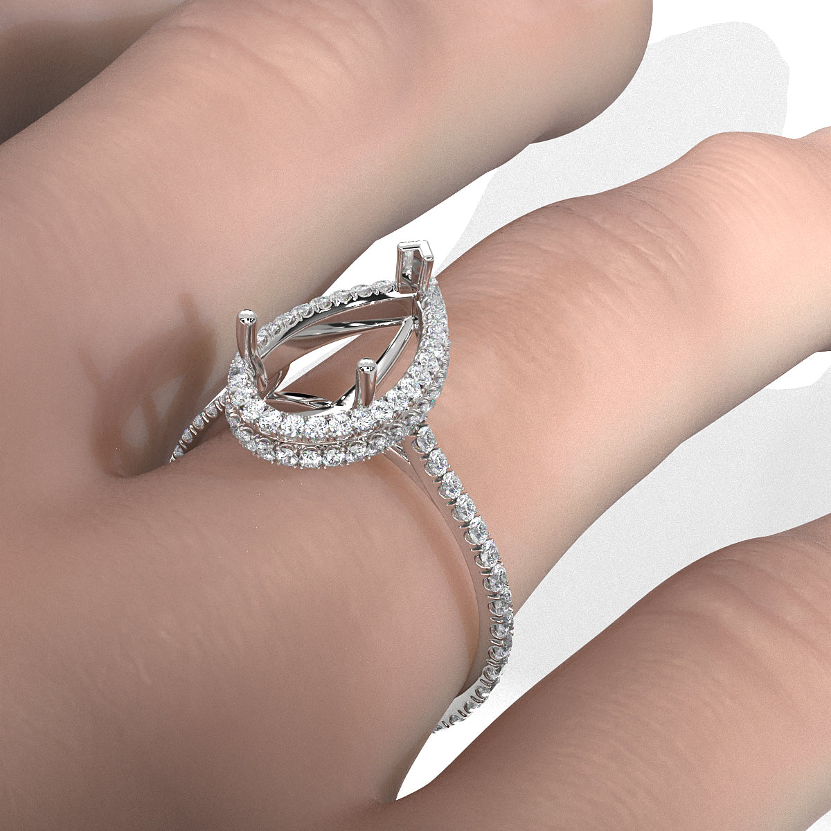 Double Halo Semi Mount Lab Grown Diamond Engagement Ring 0.53 Ct.