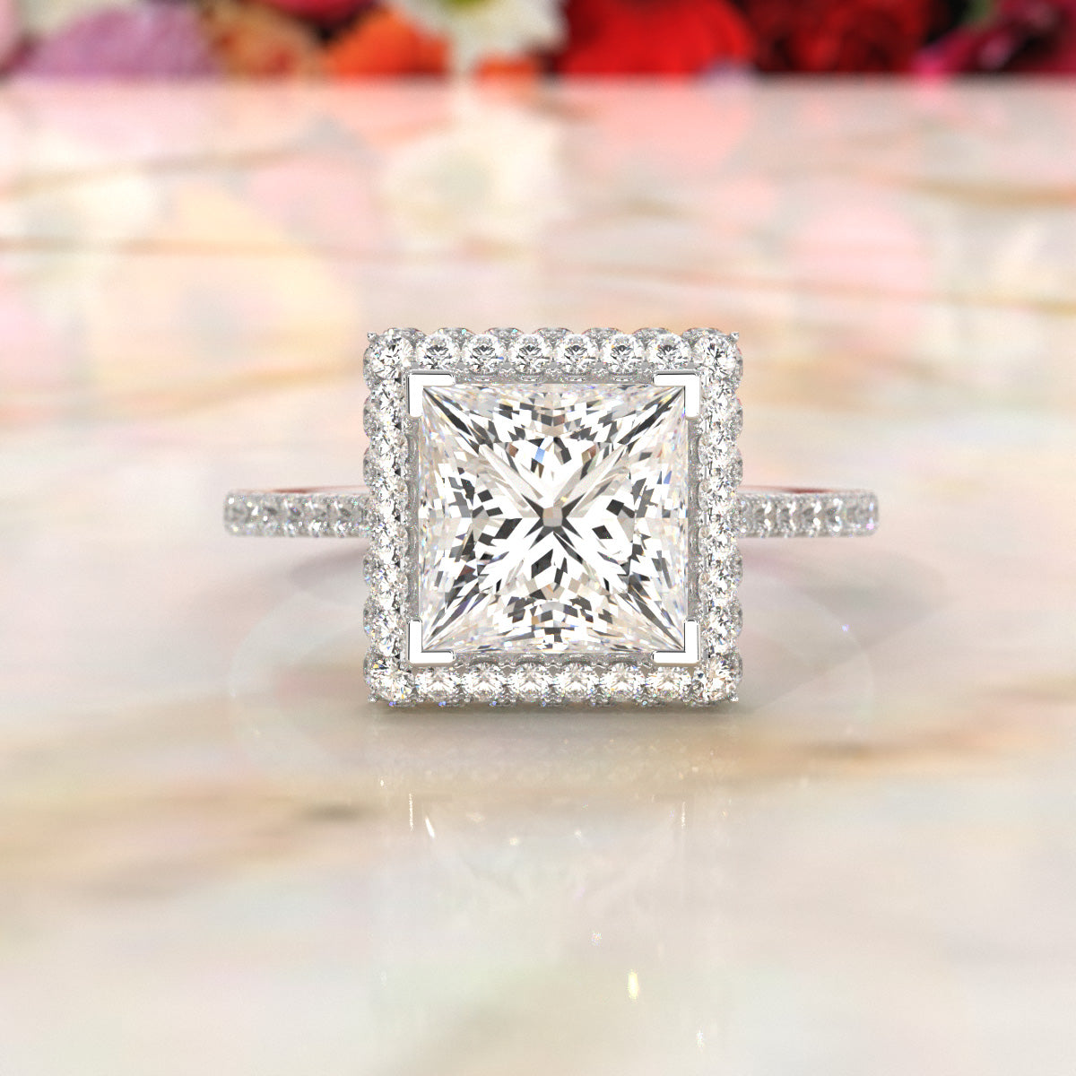 Double Halo Lab Grown Diamond Engagement Ring IGI Certified 2.53 Ctw.