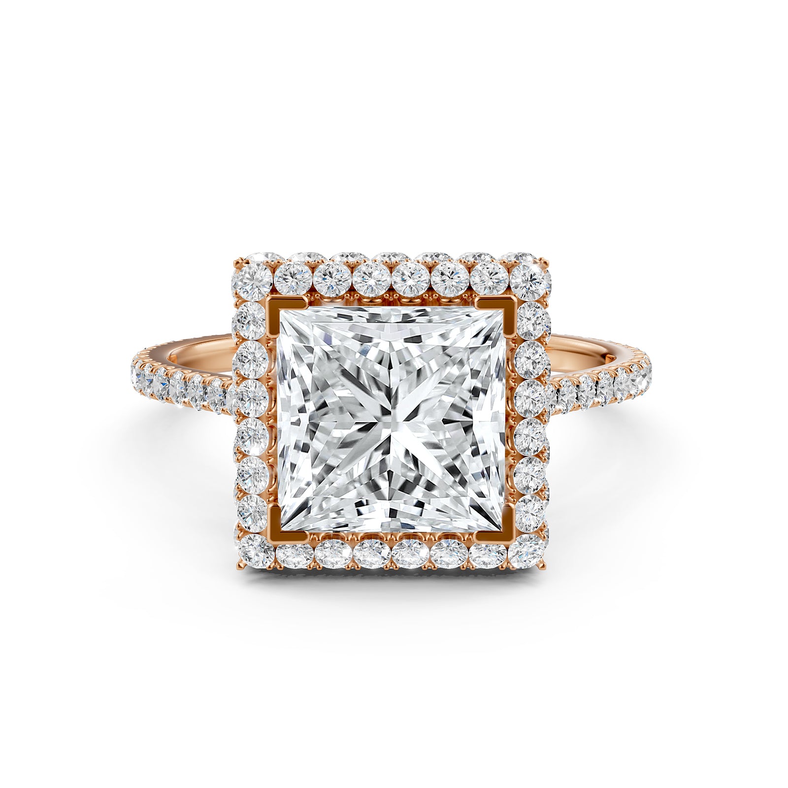 Double Halo Princess Lab Grown Diamond French Pave Set Engagement Ring