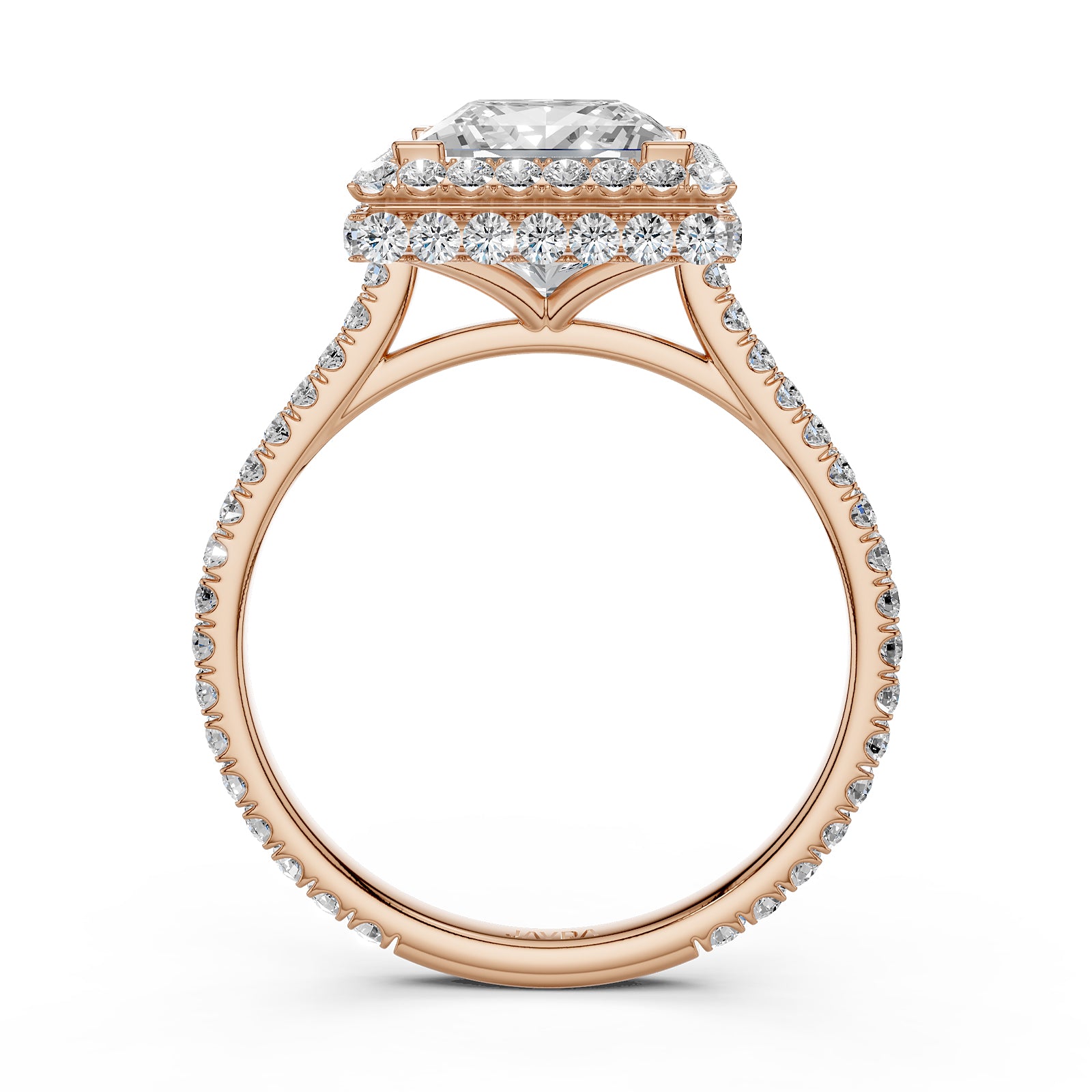 Double Halo Princess Lab Grown Diamond French Pave Set Engagement Ring