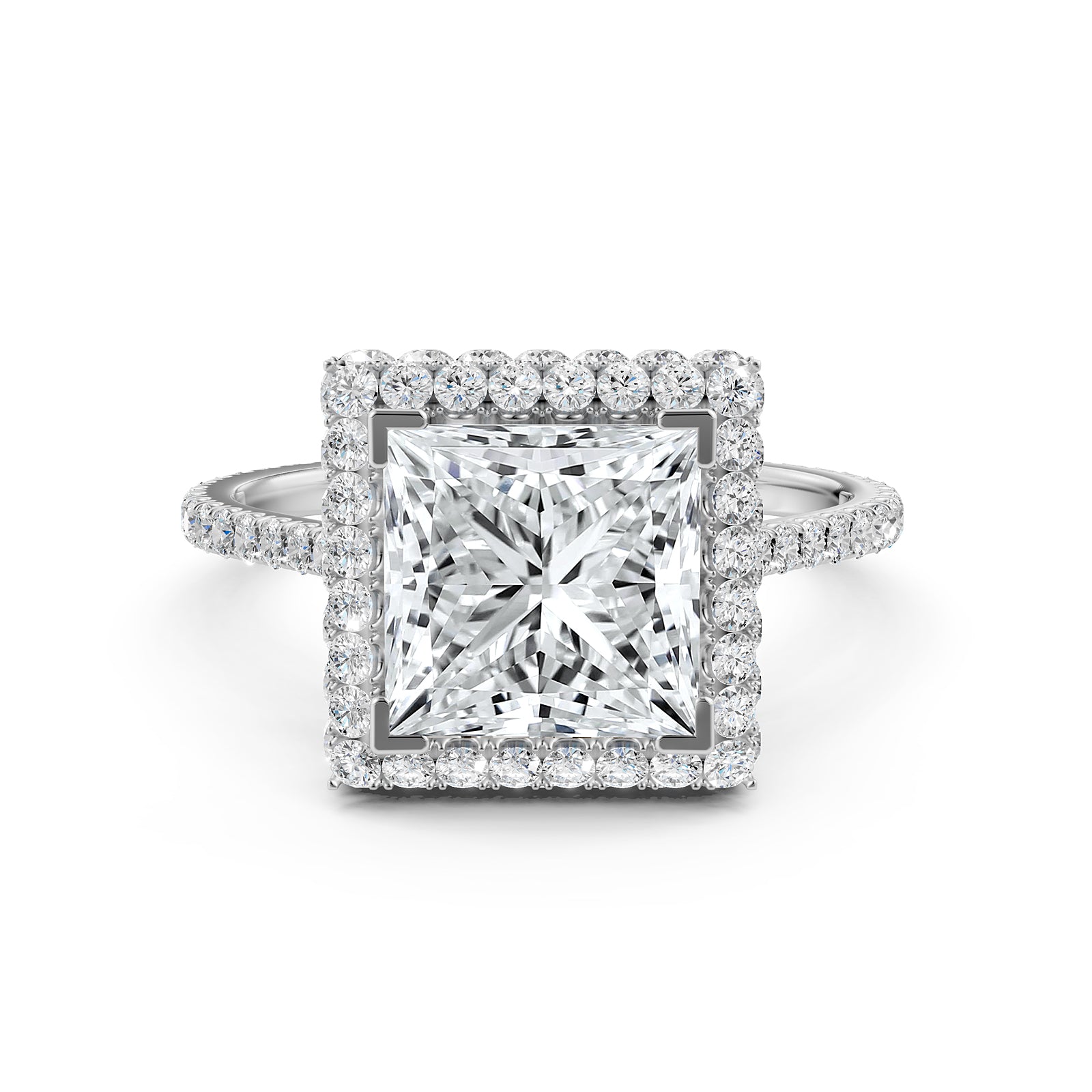 Double Halo Princess Lab Grown Diamond French Pave Set Engagement Ring