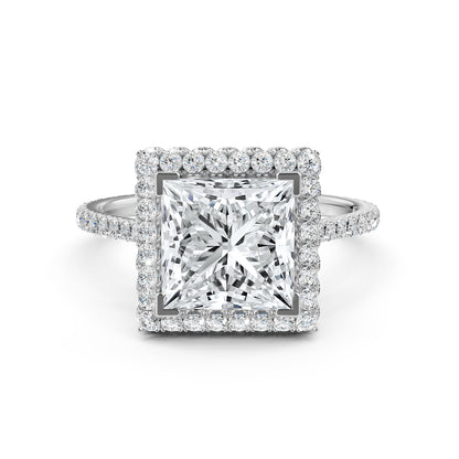 Double Halo Princess Lab Grown Diamond French Pave Set Engagement Ring
