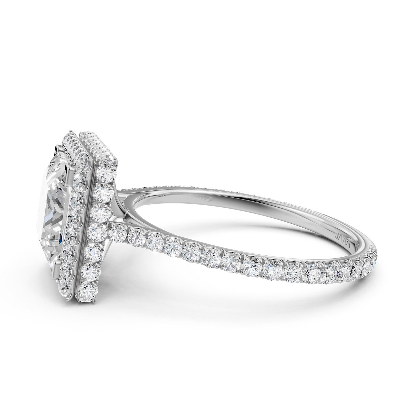 Double Halo Princess Lab Grown Diamond French Pave Set Engagement Ring