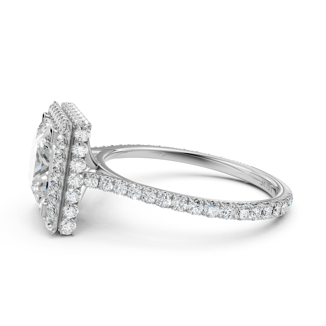 Double Halo Princess Lab Grown Diamond French Pave Set Engagement Ring