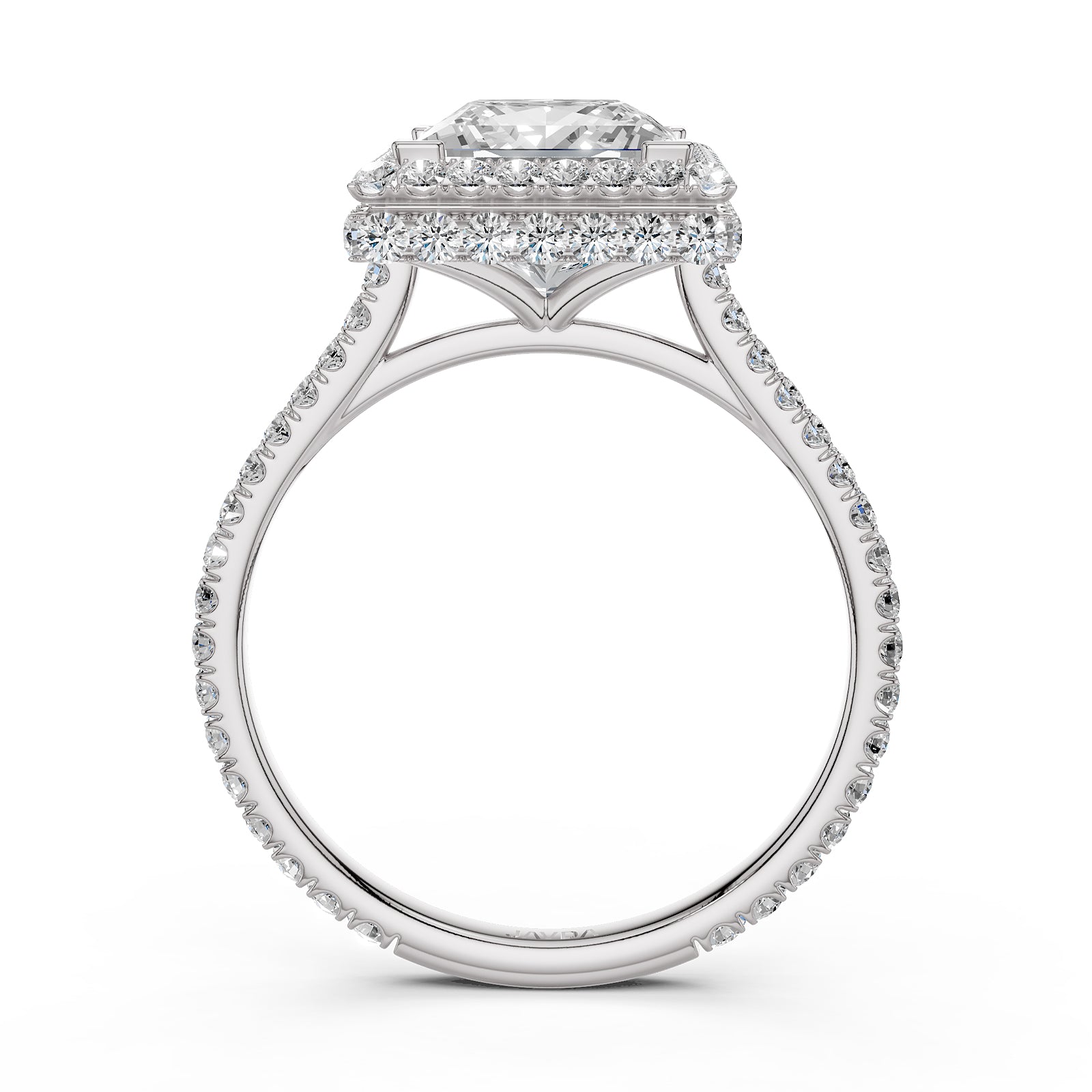 Double Halo Princess Lab Grown Diamond French Pave Set Engagement Ring