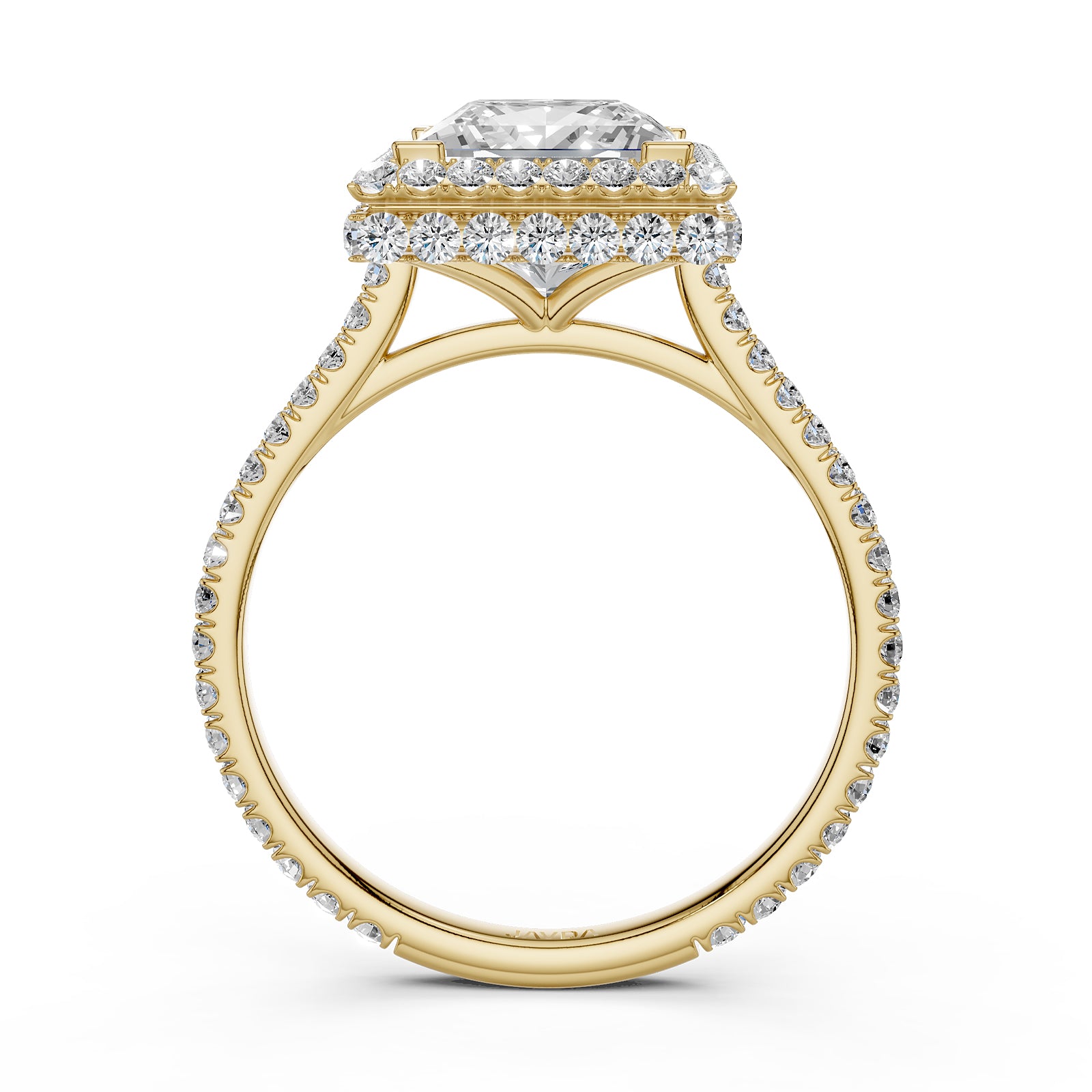 Double Halo Princess Lab Grown Diamond French Pave Set Engagement Ring