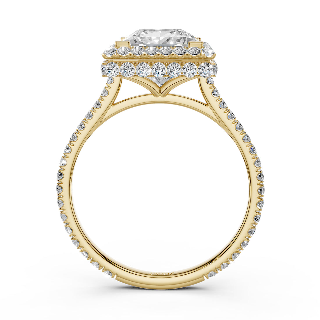 Double Halo Princess Lab Grown Diamond French Pave Set Engagement Ring