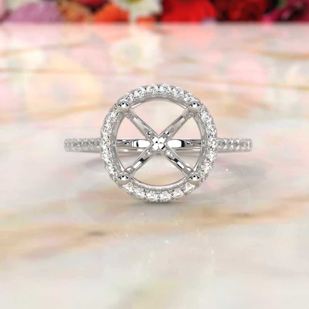 Double Halo Semi Mount Lab Grown Diamond Engagement Ring 0.53 Ct.