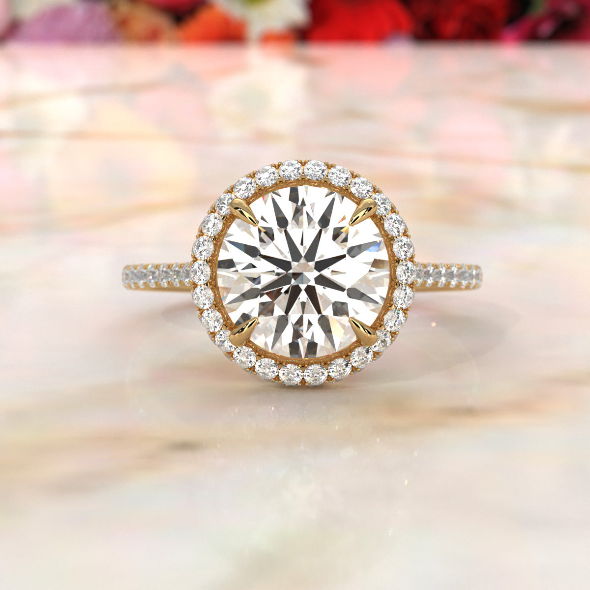 Double Halo Lab Grown Diamond Engagement Ring IGI Certified 2.53 Ctw.