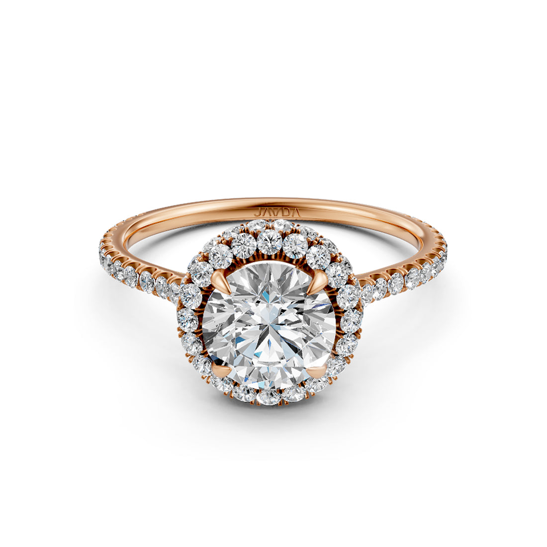 Double Halo Round Lab Grown Diamond French Pave Set Engagement Ring