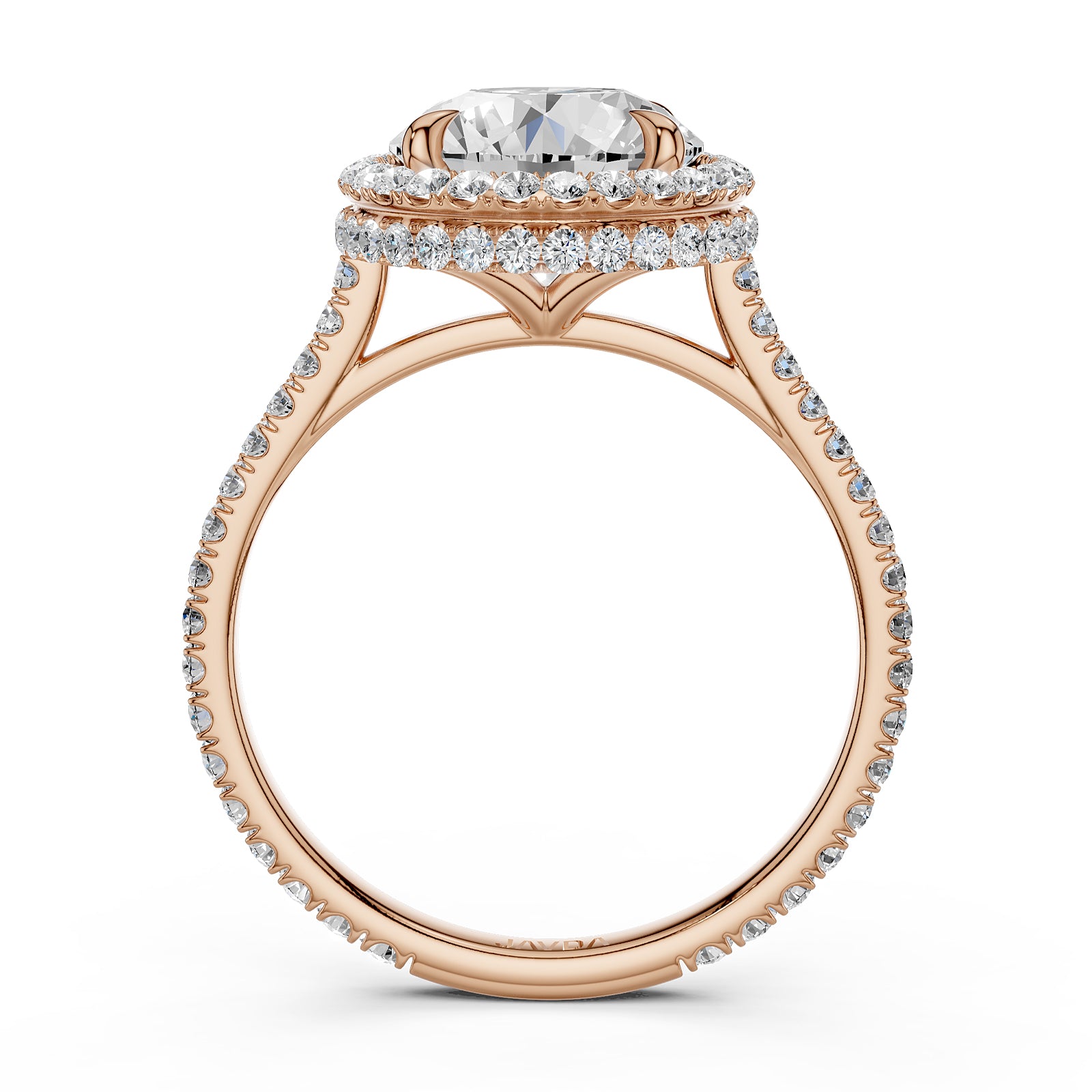 Double Halo Round Lab Grown Diamond French Pave Set Engagement Ring