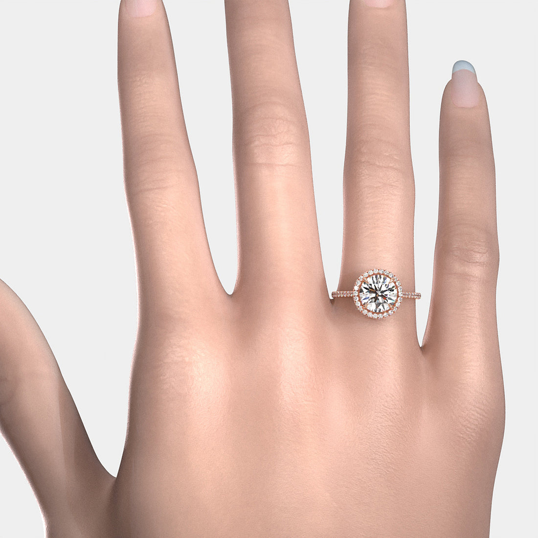 Double Halo Round Lab Grown Diamond French Pave Set Engagement Ring