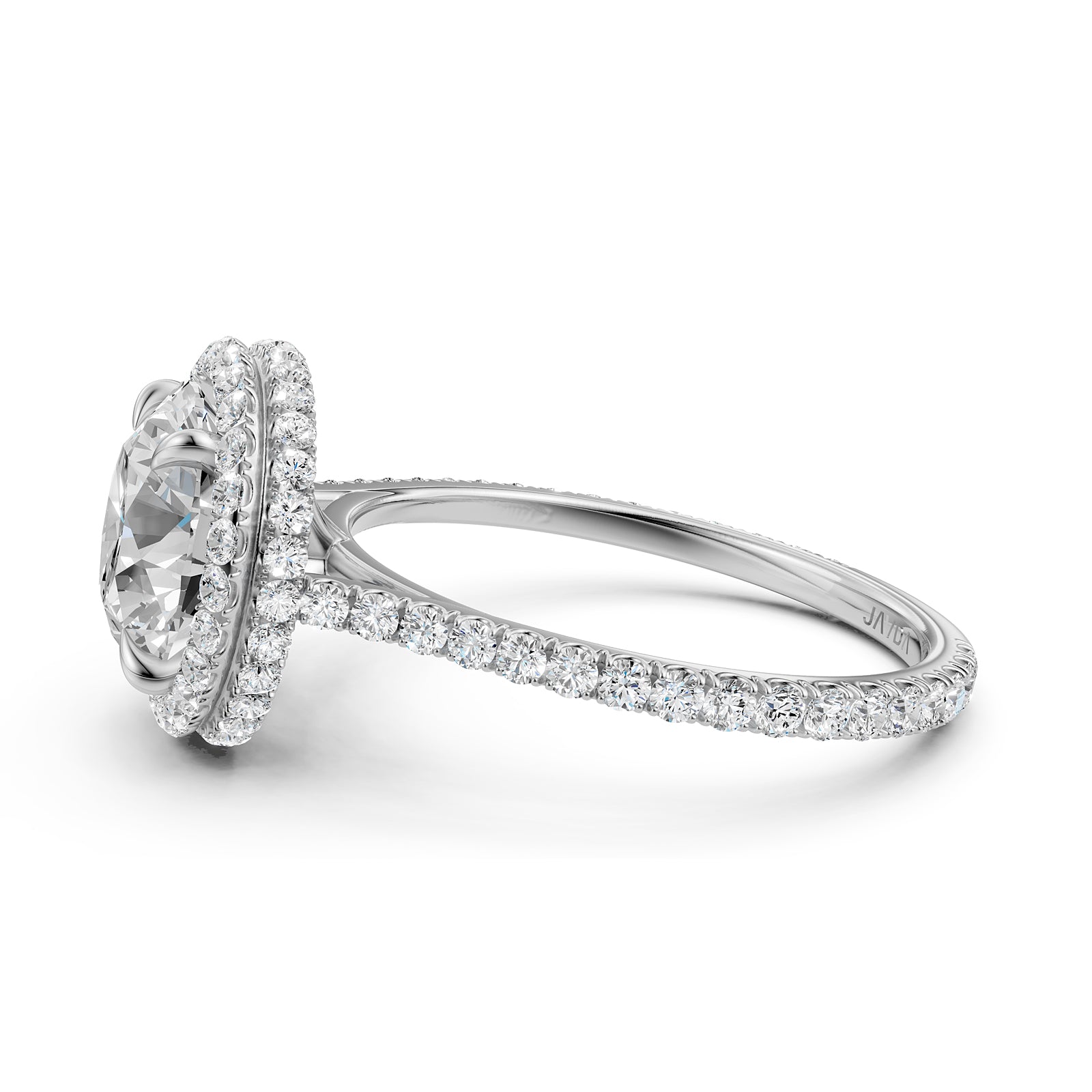 Double Halo Round Lab Grown Diamond French Pave Set Engagement Ring