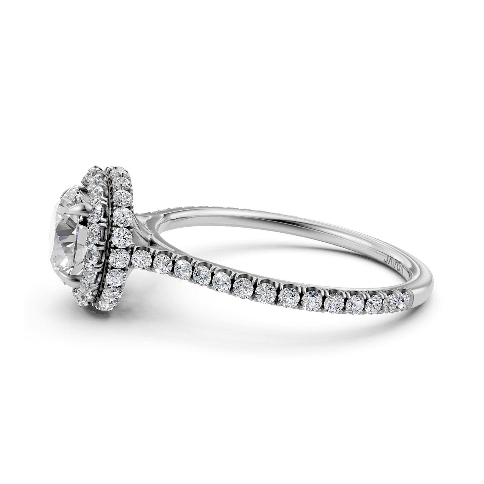 Double Halo Round Lab Grown Diamond French Pave Set Engagement Ring