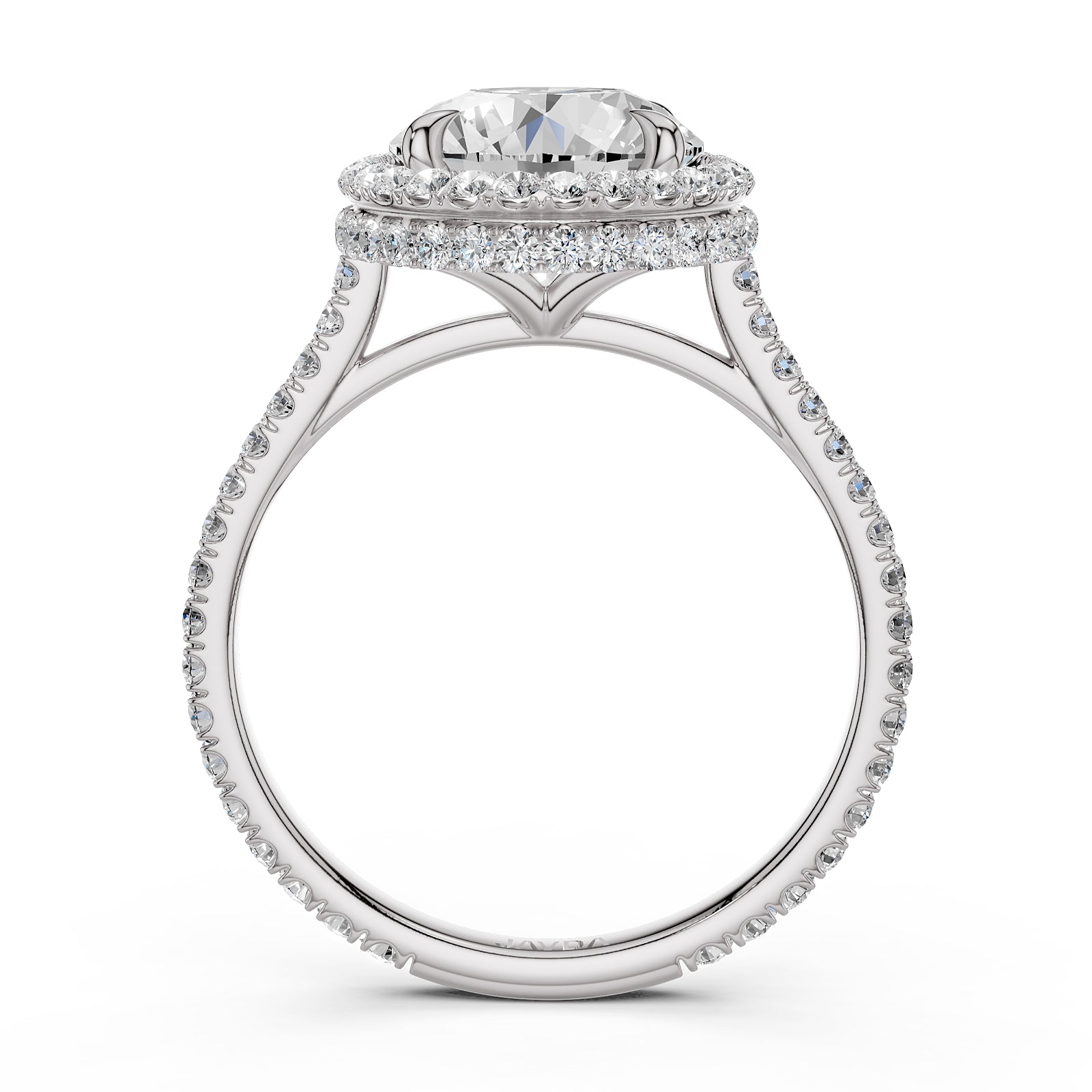 Double Halo Round Lab Grown Diamond French Pave Set Engagement Ring