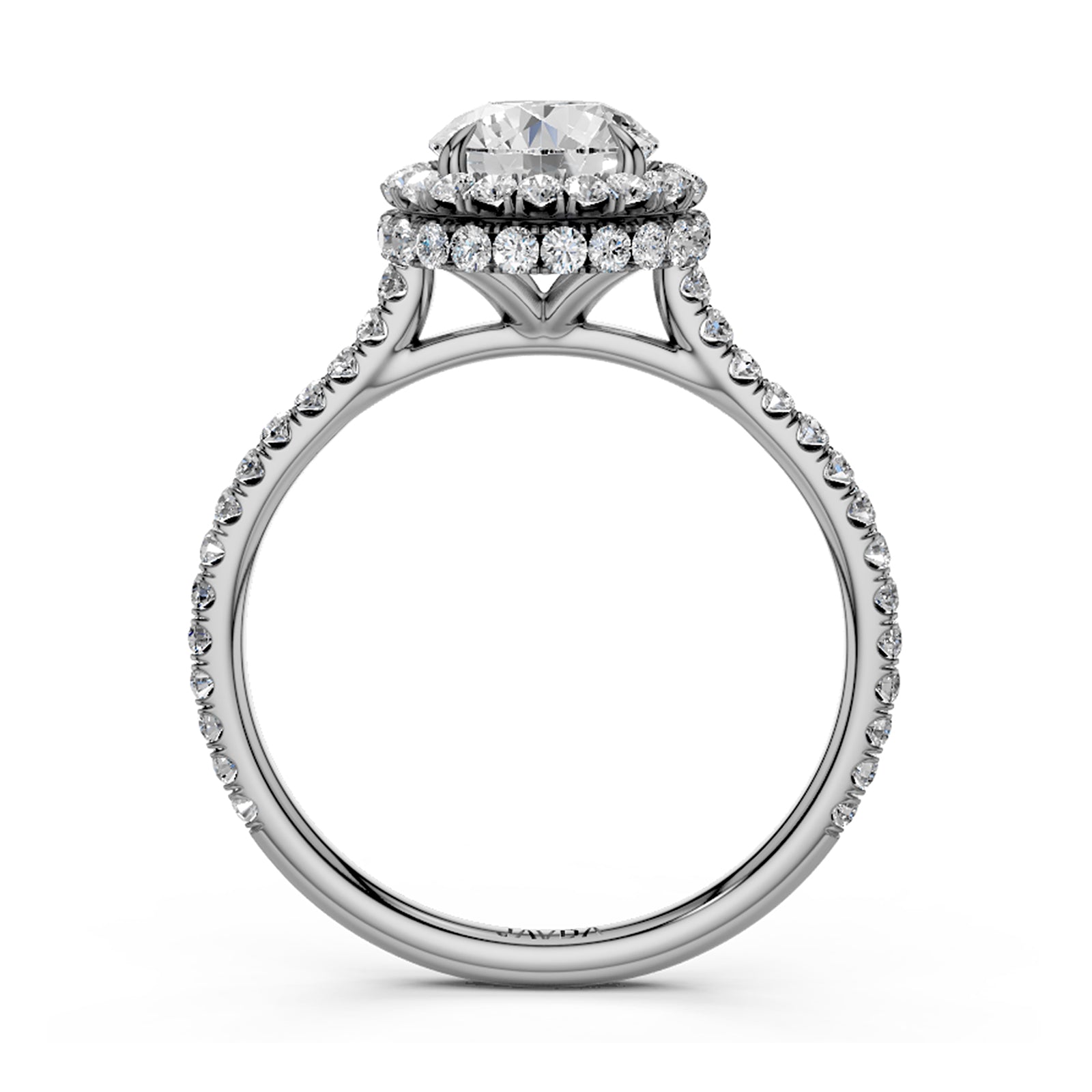 Double Halo Round Lab Grown Diamond French Pave Set Engagement Ring